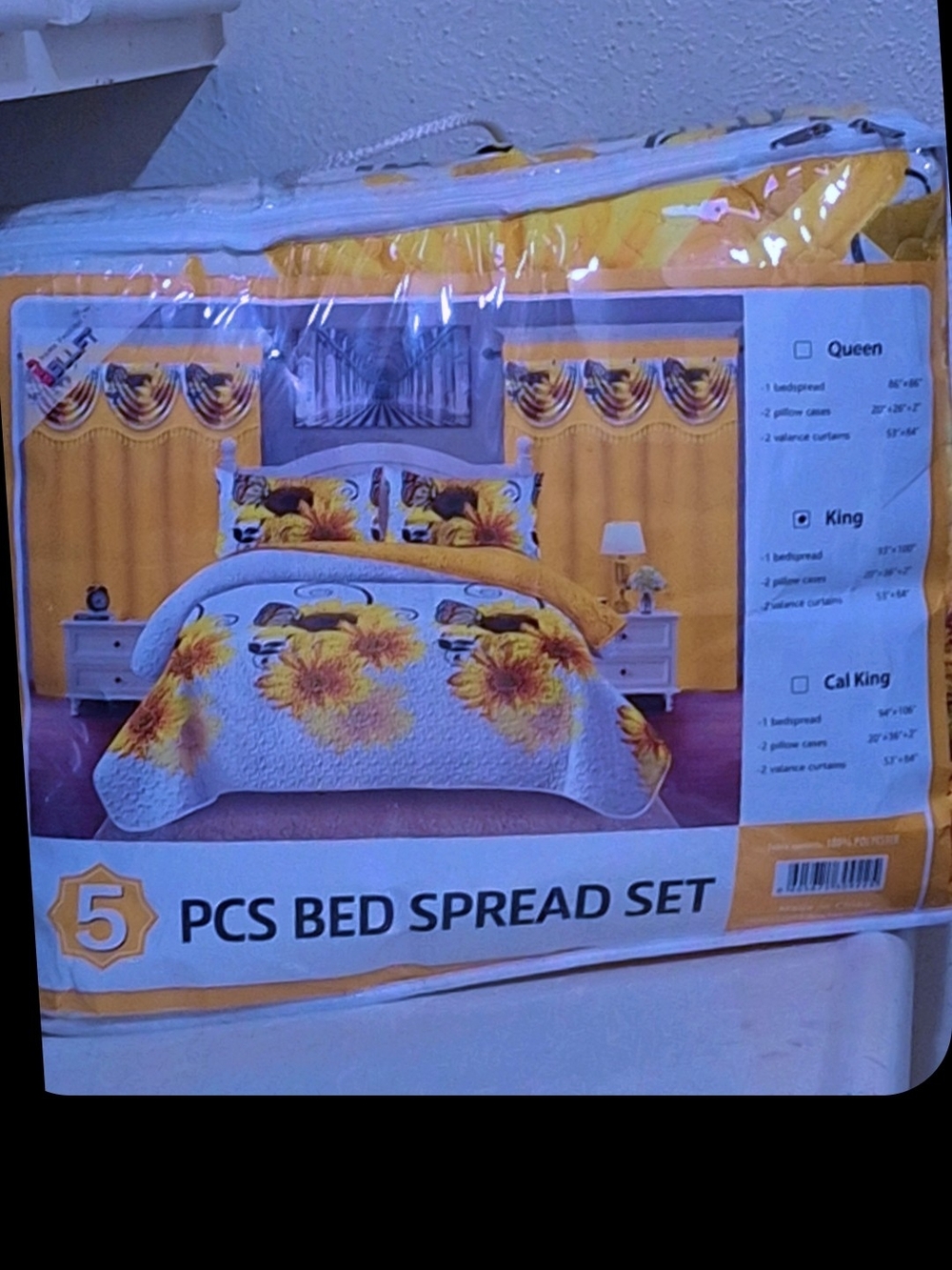Sunflower Print 5-Piece Bedspread Set in Yellow - Unbranded